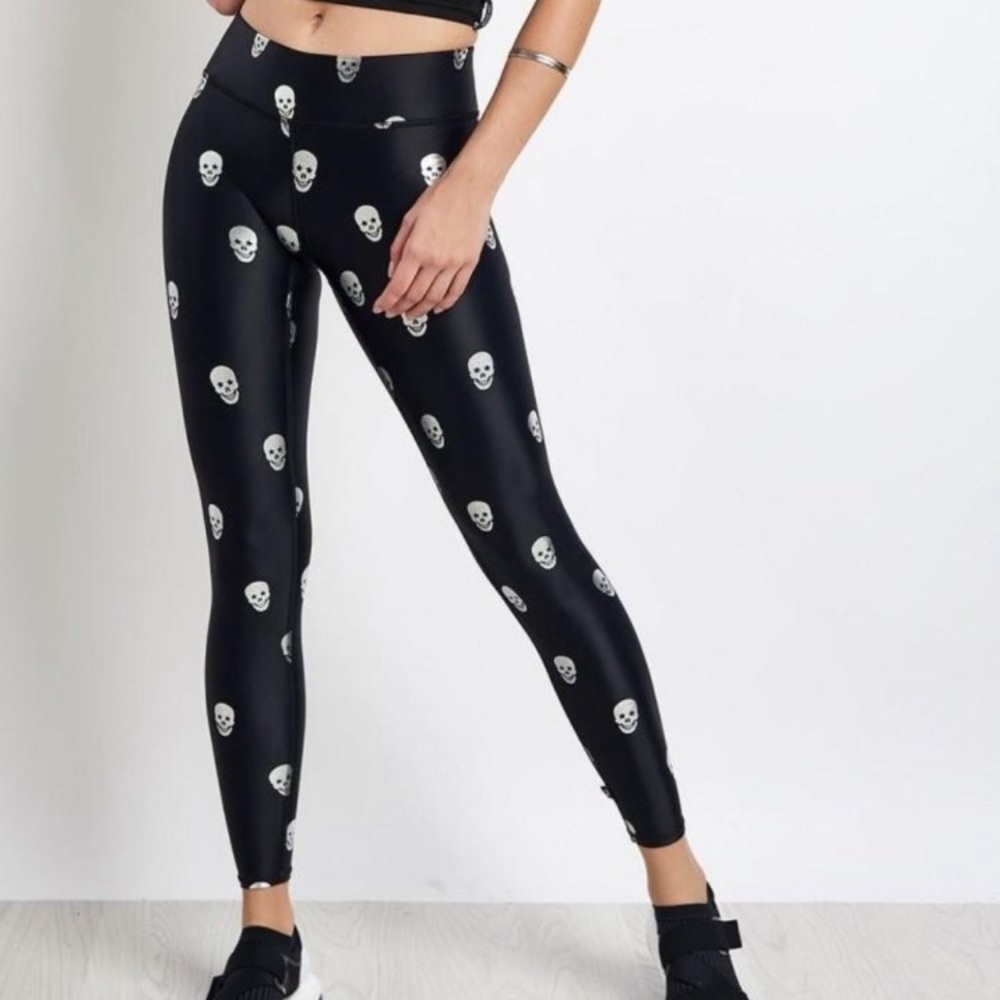 Terez Silver Metallic Skull Print Leggings Black Women’s Size XS